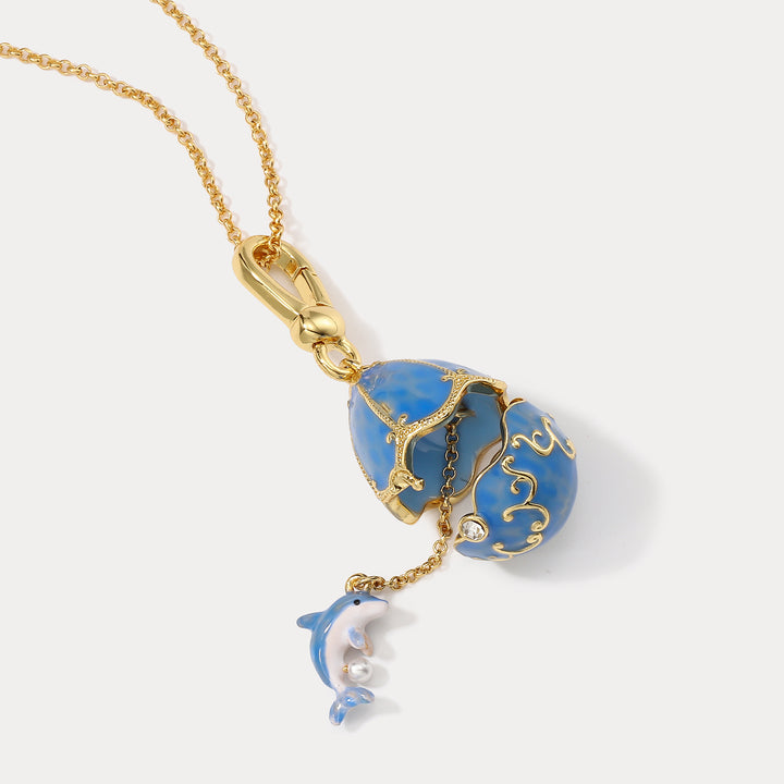Dolphin Egg Locket Gold Pendant Necklace