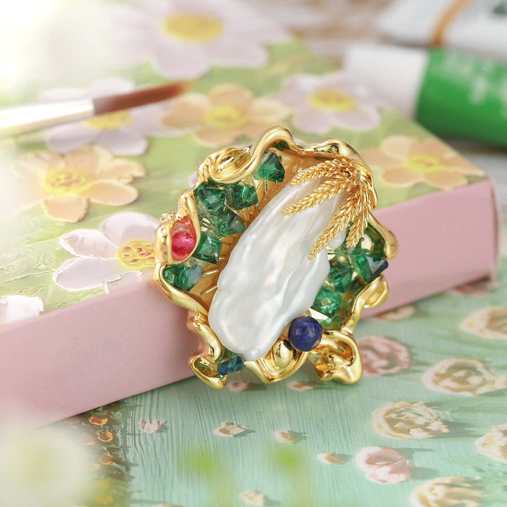 Painted Baroque Pearl Brooch