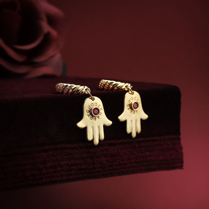 Ruby in Hand Diamond Earring