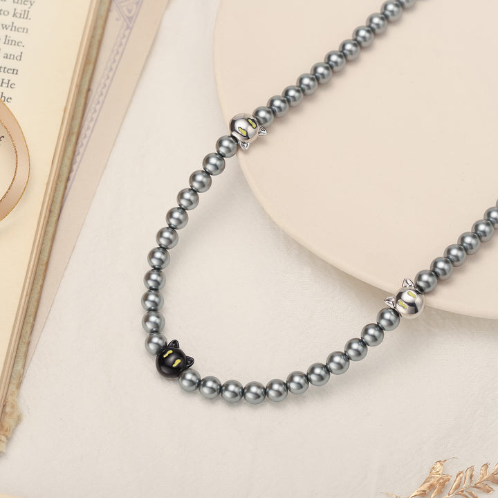 Black Cat Beads Sweater Necklace