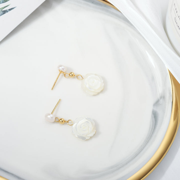 Rose Pearl Gold Earrings