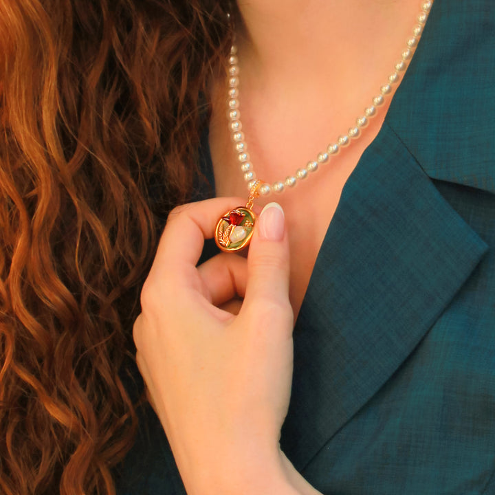 Collana di pittura ad olio a pendente rosa