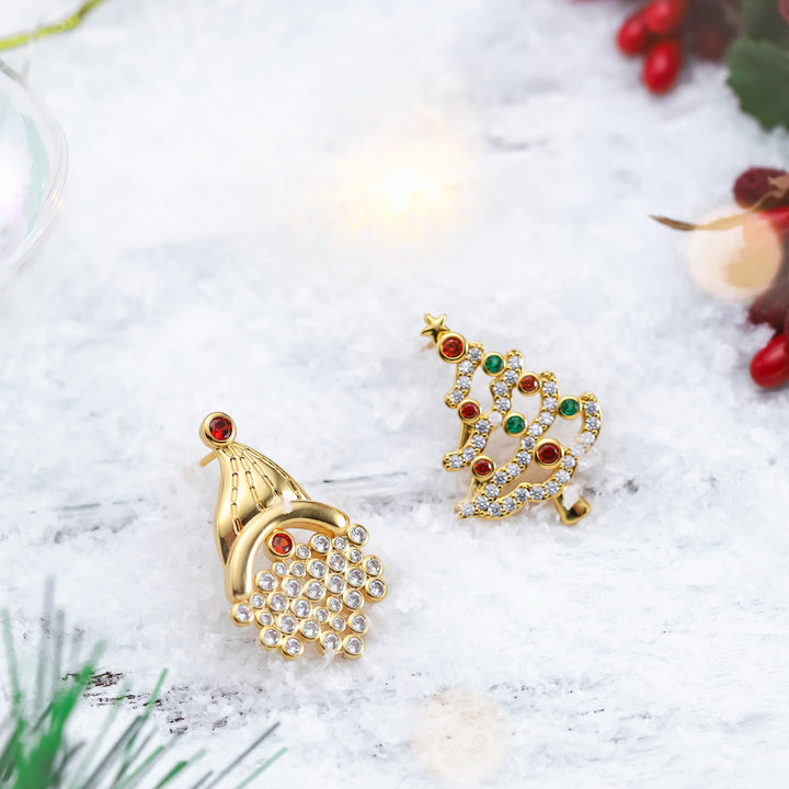 Christmas Tree & Santa Hat Winter Earrings