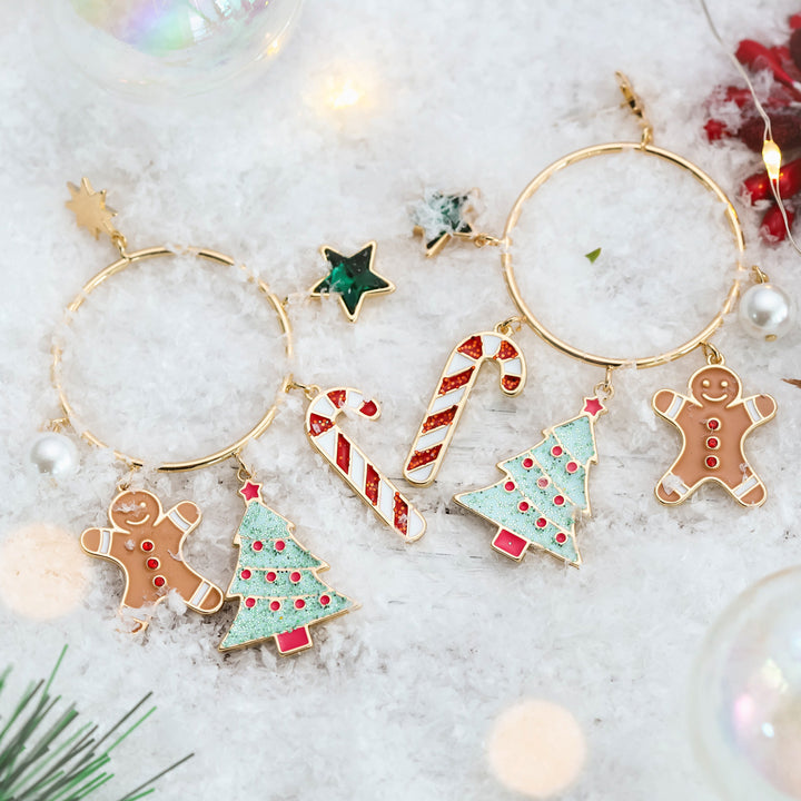 Christmas Tree Gingerbread Man Candy Cane Hoop Earrings