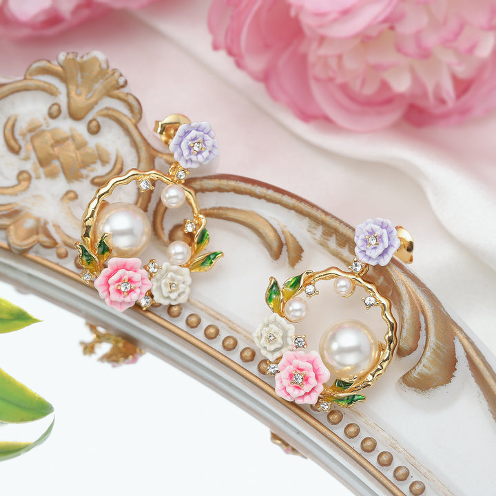 Wild Rose Garland Real Pearl Earrings