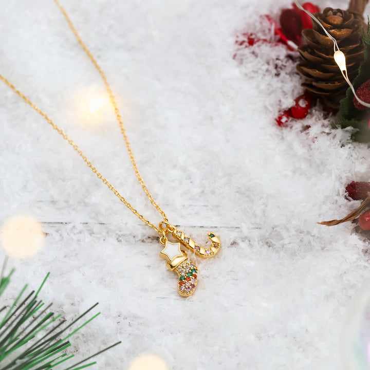 Christmas Sock & Candy Cane Pendant Necklace