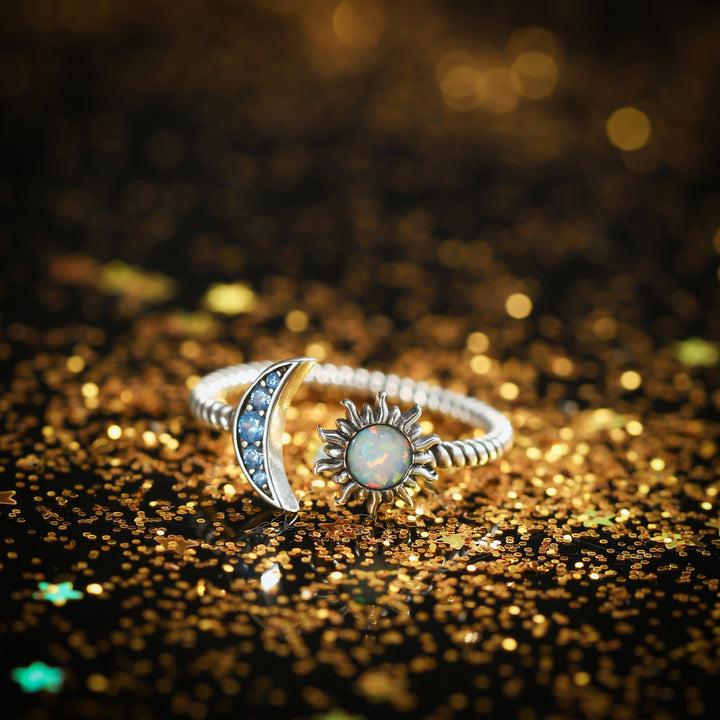 Opal Sun & Blue Moon Dainty Ring