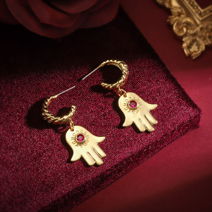 Ruby in Hand Dangle Earrings Jewelry