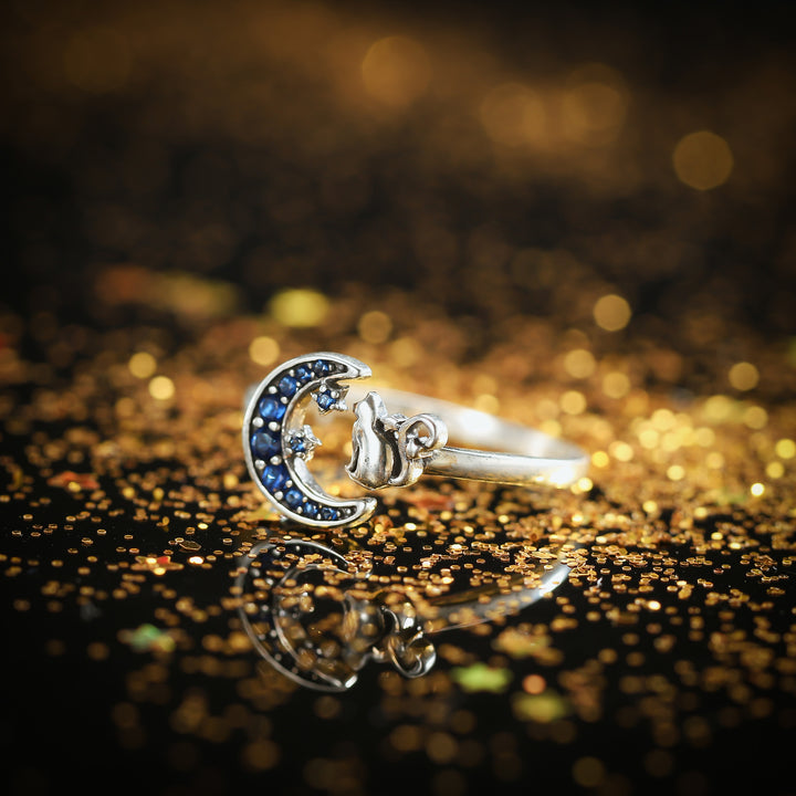 Silver Moon Cat Astrology Ring