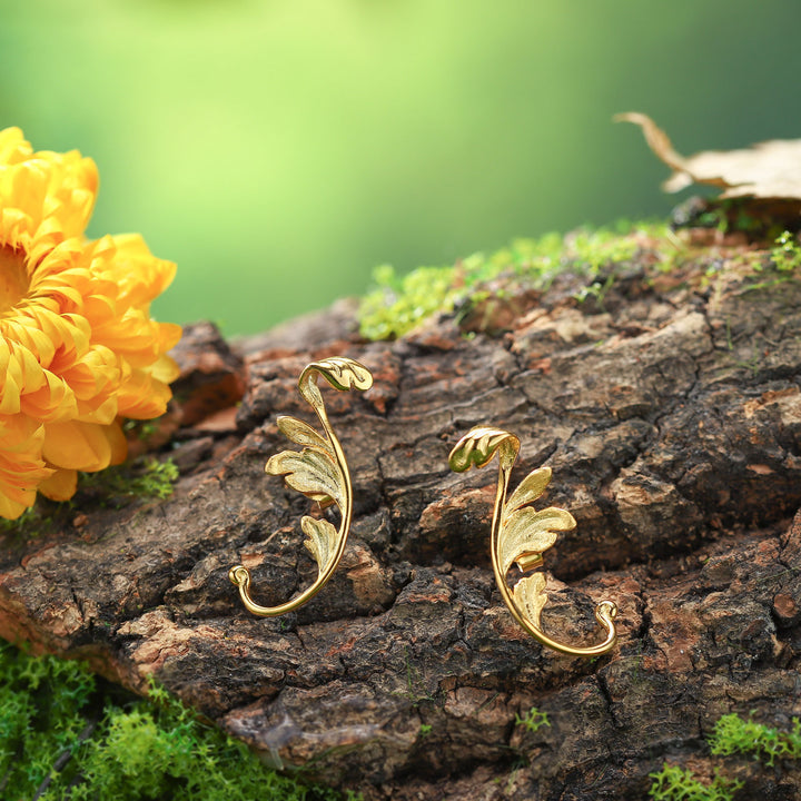 Carved Acanthus Gold Leaf Earrings