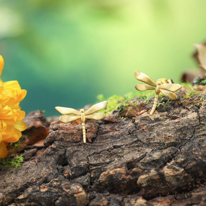 Golden Dragonfly Nature Earrings
