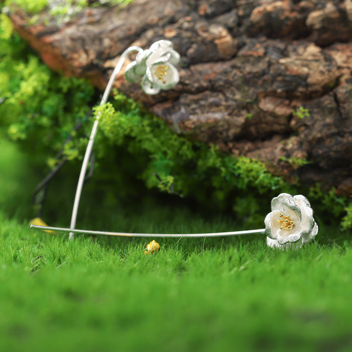 Camellia Hook Silver Earrings Nature Jewelry