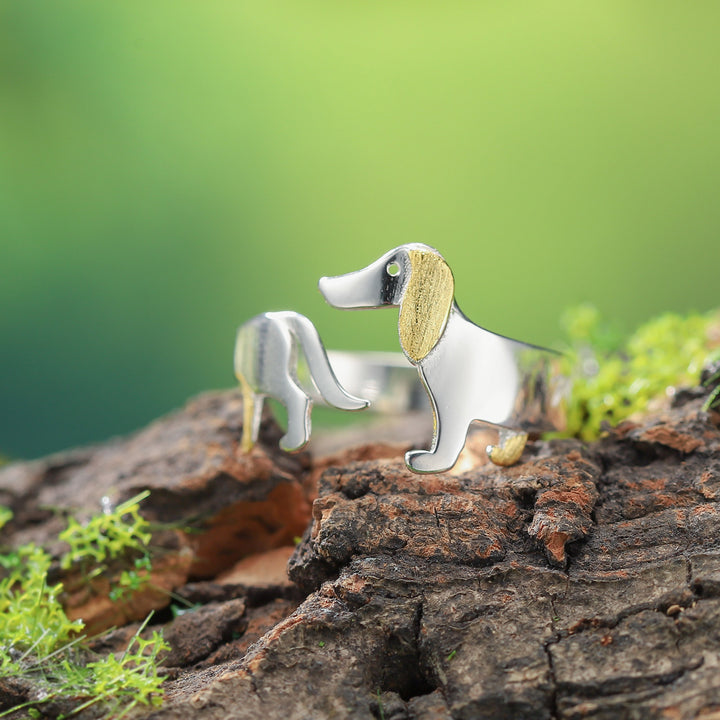 Walking Dachshund Silver Ring Autumn Jewelry