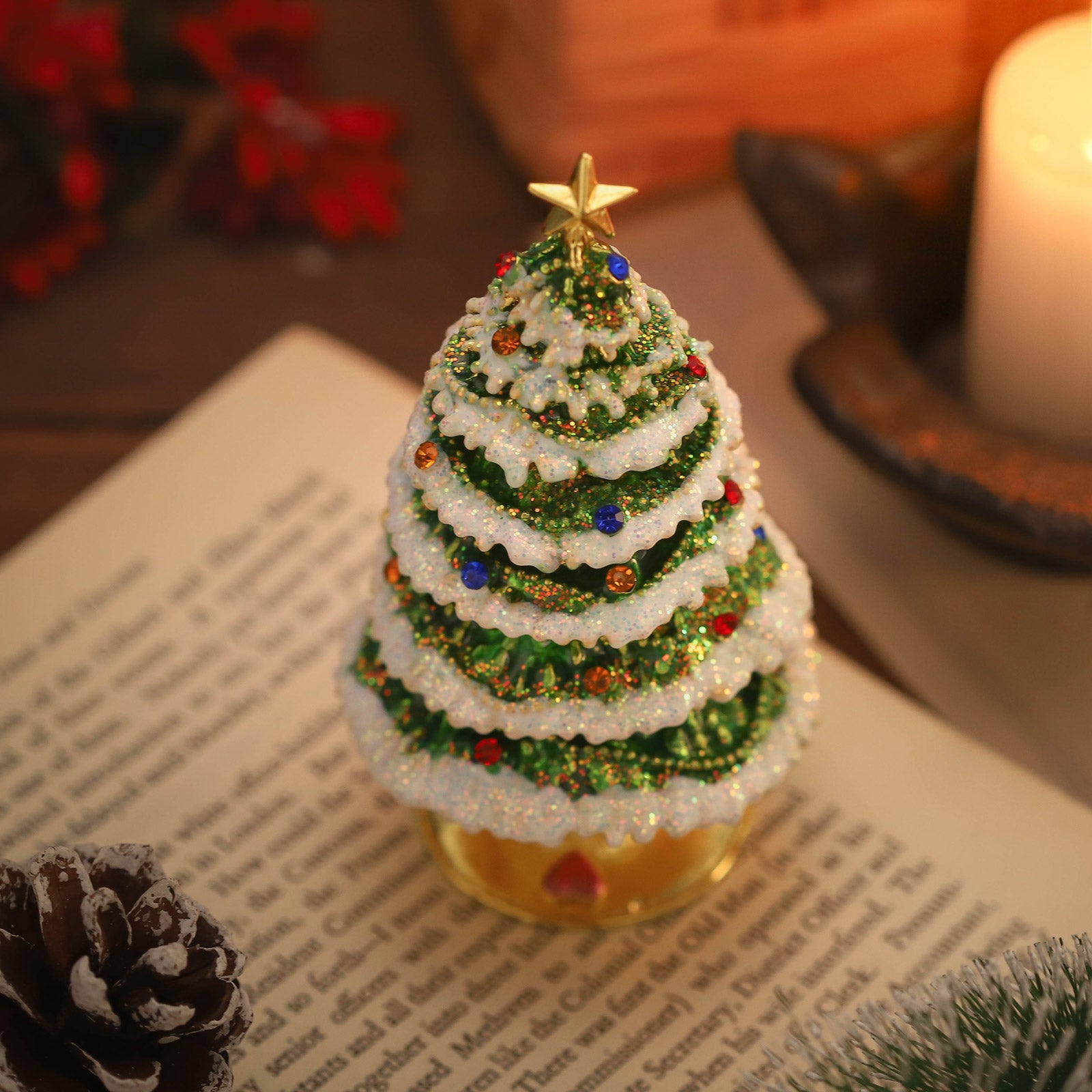 Snow Christmas Tree Diamond Jeweled Trinket Box