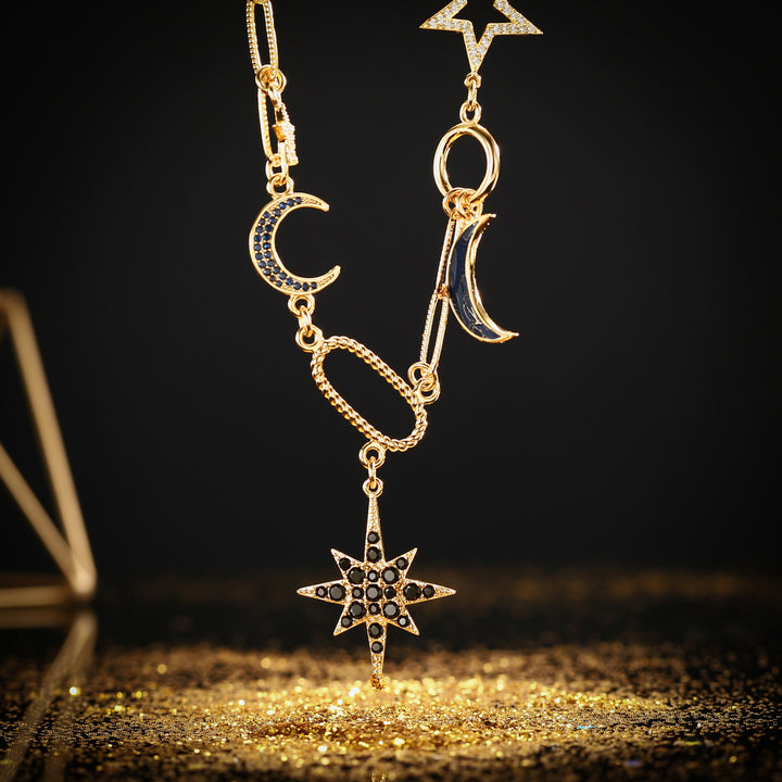 Moon Star Diamond Compass Necklace