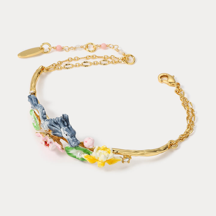 Dragon Lotus Thin Gold Bracelet