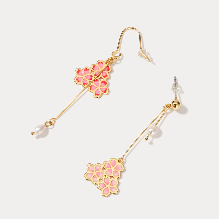 sakura asymmetric pearl earrings