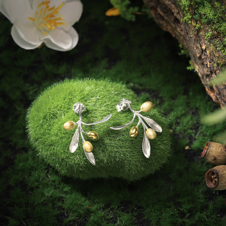 Olive Branch Silver Dangling Earrings