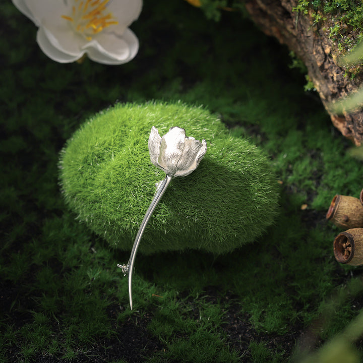 Tulip Flower Silver Brooch