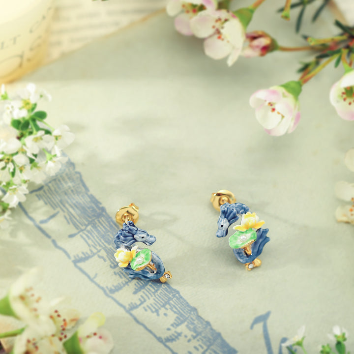 Dragon Lotus Flower Gold Stud Earrings