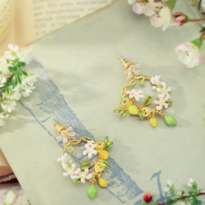 Lemon Garland Gold Enamel Earrings