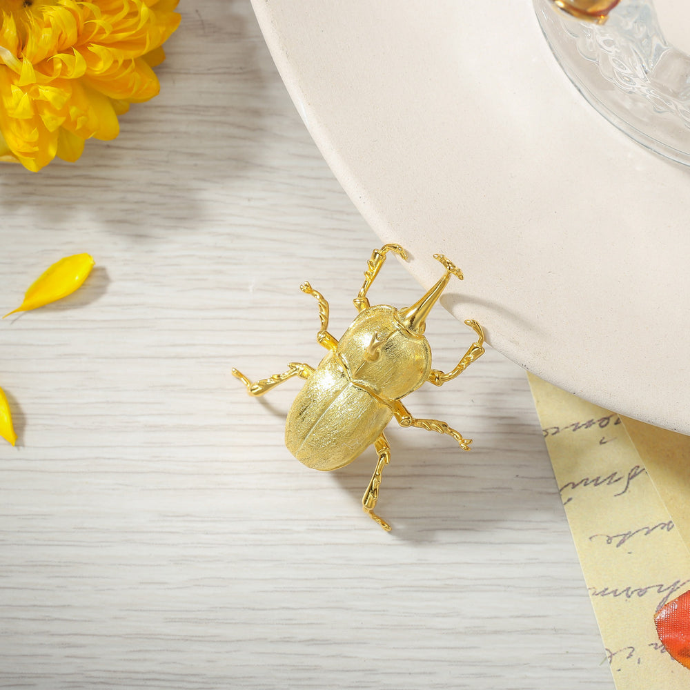 Selenichast Vintage Beetle Gold Brooch Nature Jewelry