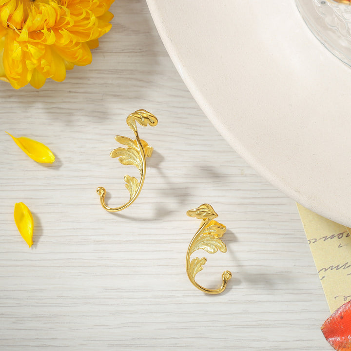 Selenichast Carved Acanthus Leaf Nature Earrings