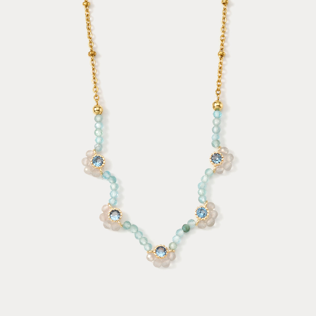 Selenichast Aquamarine Flower Beaded Necklace