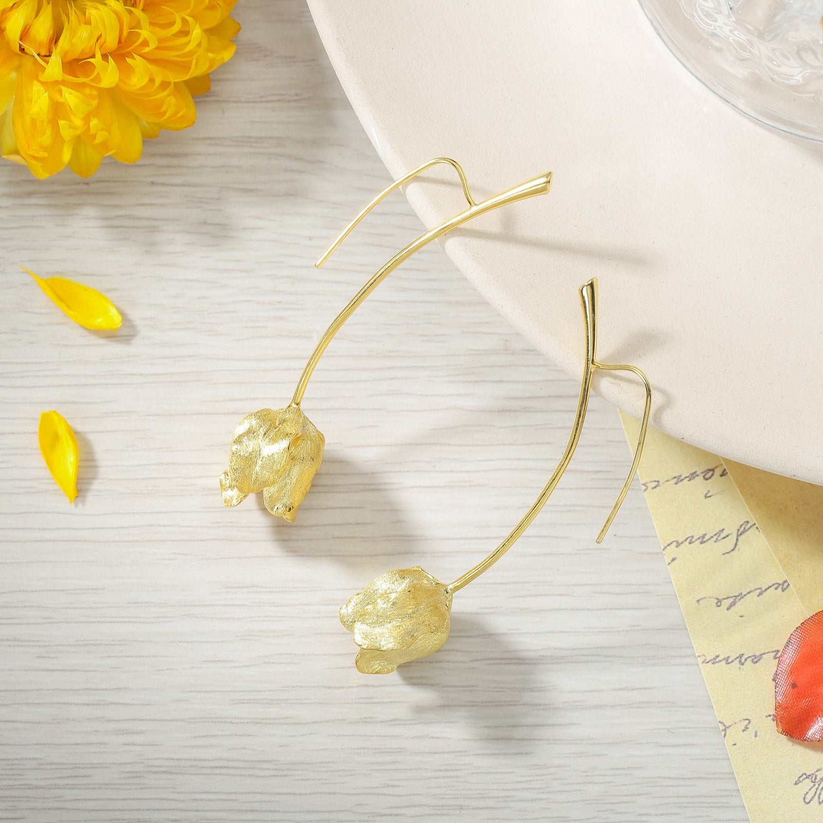 Selenichast Tulip Gold Earrings Nature Jewelry