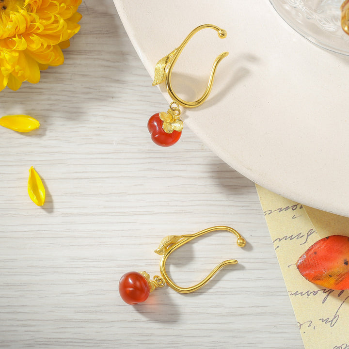 Selenichast Wishful Persimmon Gold Agate Earhooks