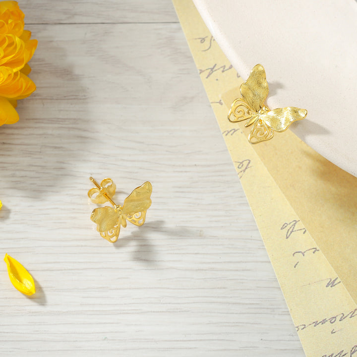 Selenichast Hollow Butterfly Gold Stud Earrings