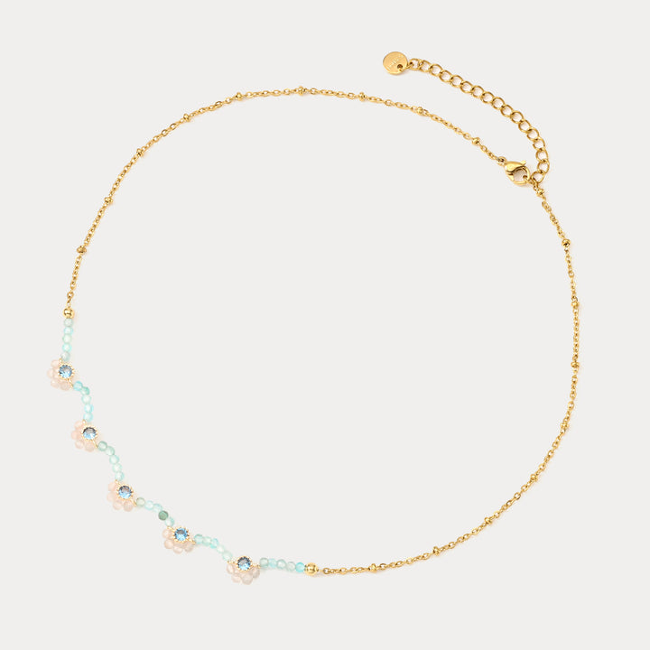 Aquamarine Blume Perlen Halskette