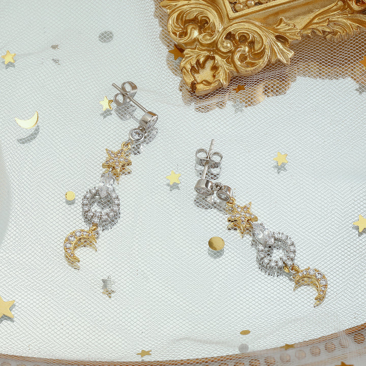 Moon Star Pearl Drop Earrings