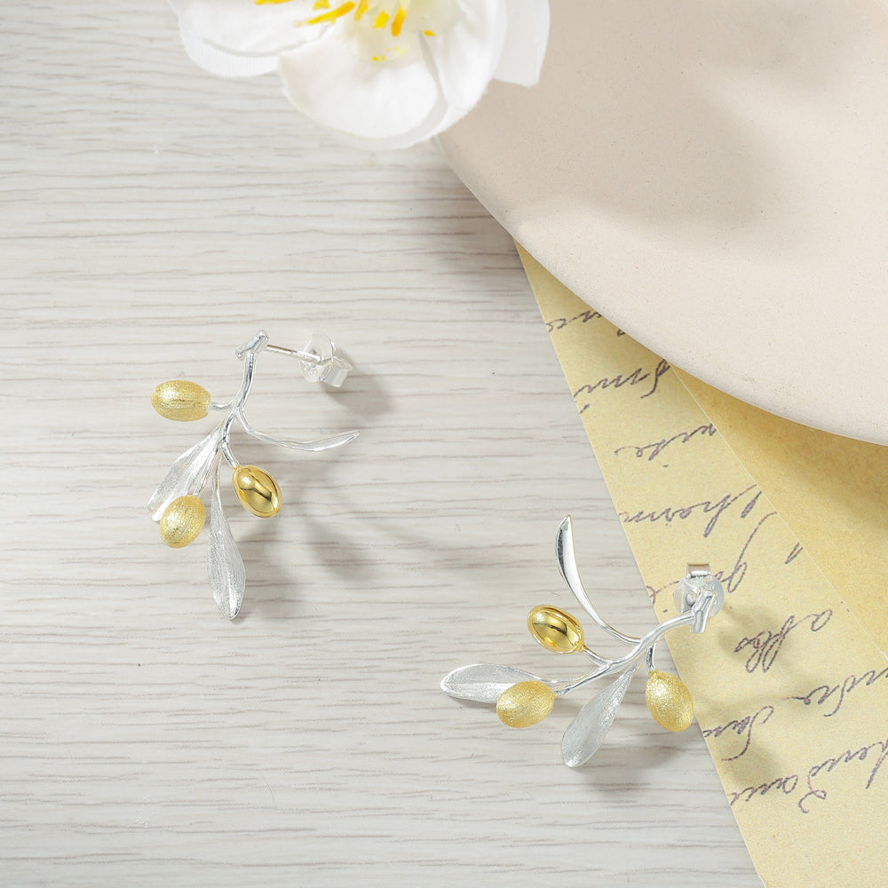 Olive Branch Silver Earrings Nature Jewelry
