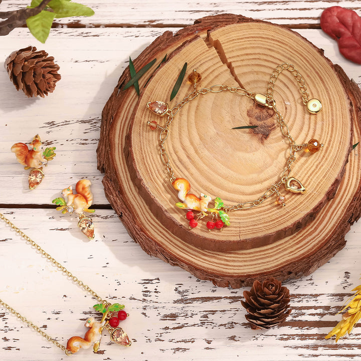 Squirrel Diamond Acorn Jewelry Set