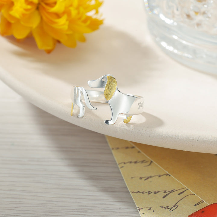 Walking Dachshund Silver Engagement Ring for Her