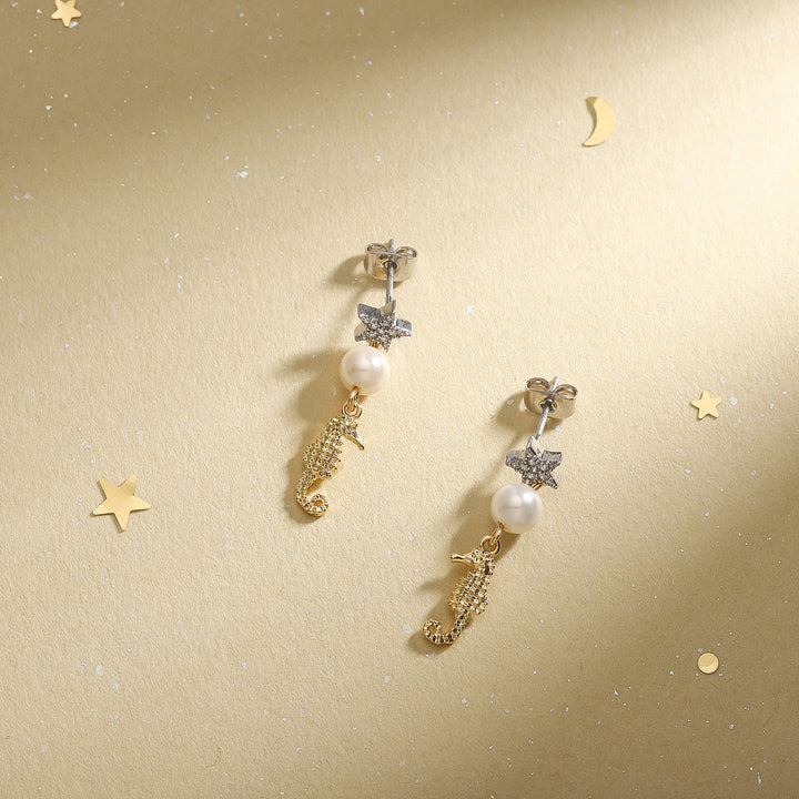 Seahorse Star Pearl Earrings
