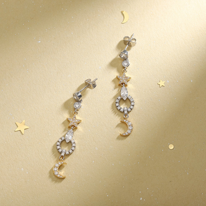 Moon Star Pearl Gold Earrings