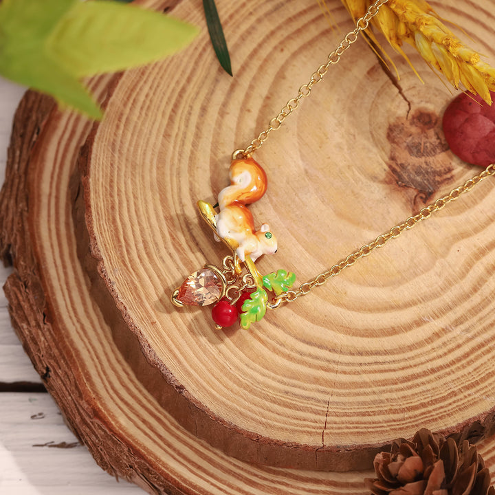 Squirrel Diamond Acorn Gold Necklace