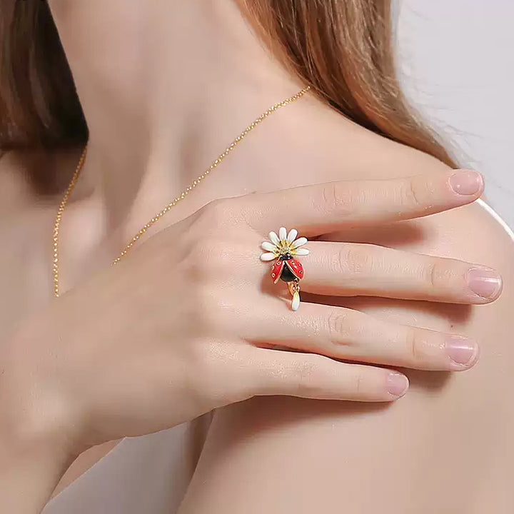 Ladybug Daisy Ring