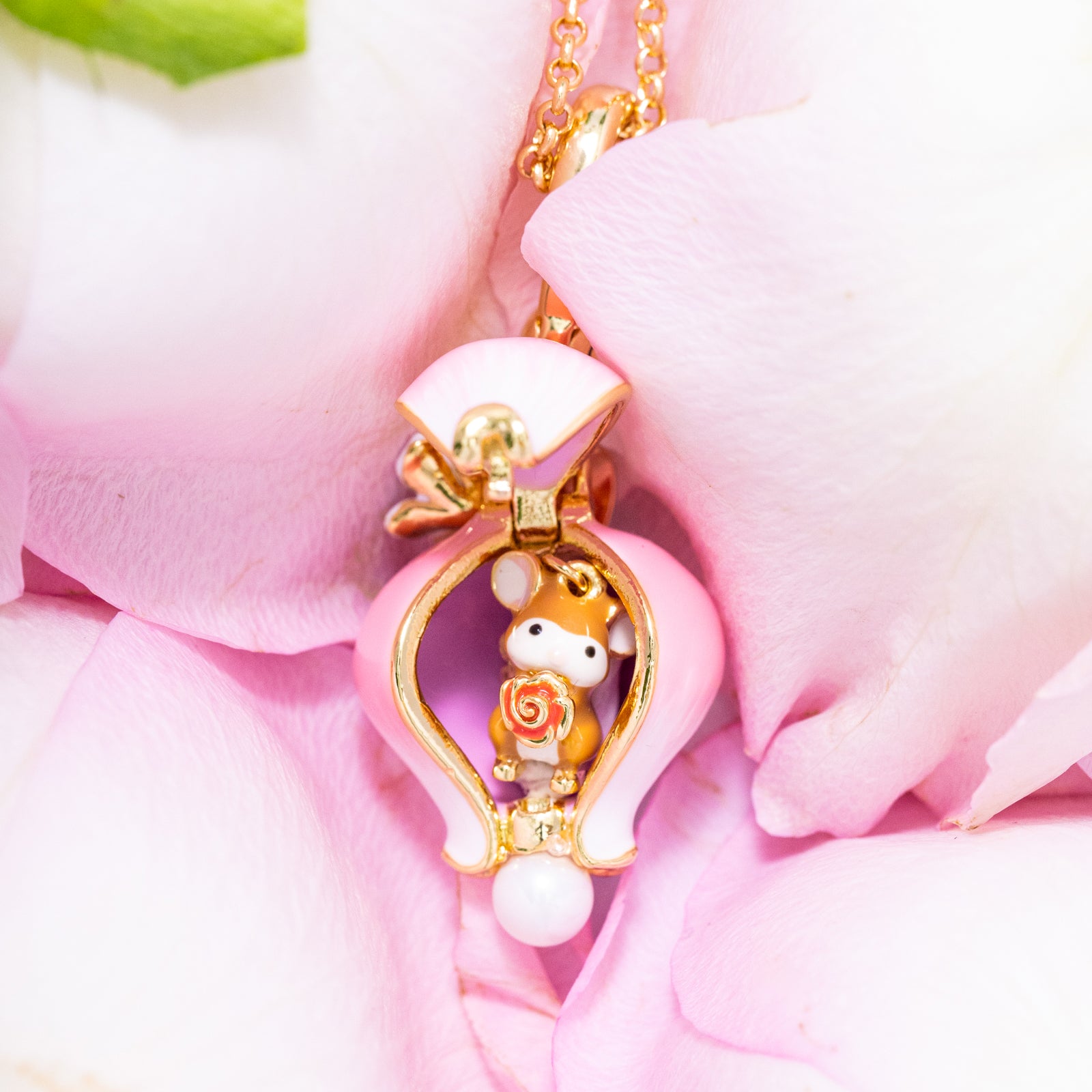 Rose Mouse Locket Necklace
