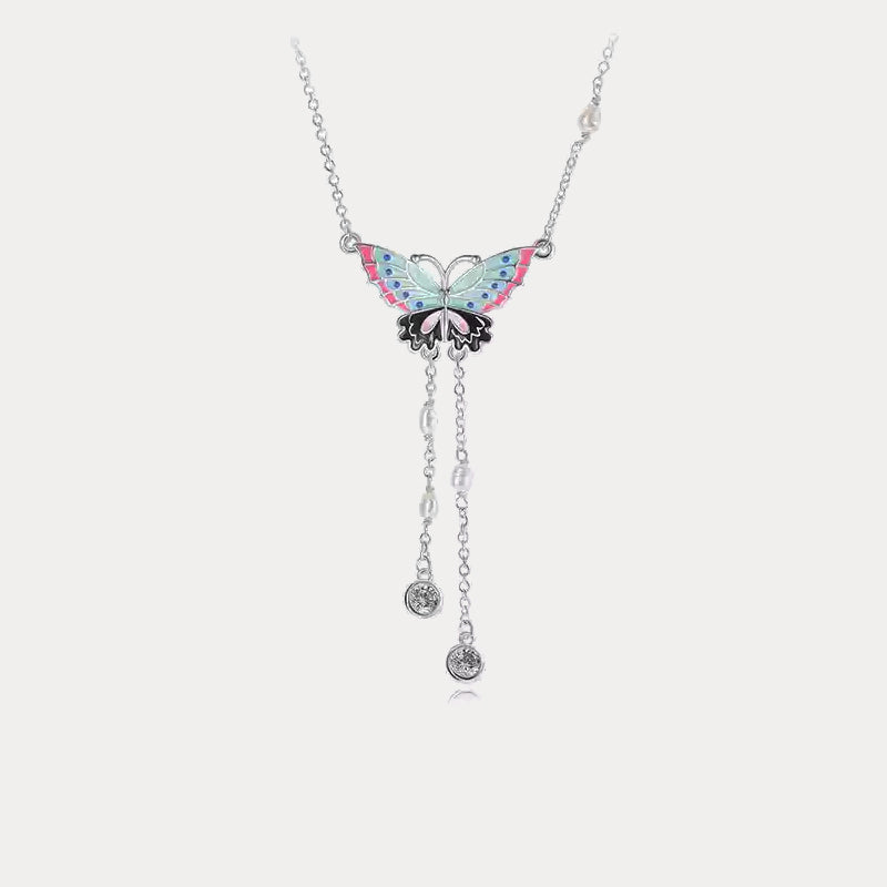 Selenichast Silver Butterfly Enamel Necklace