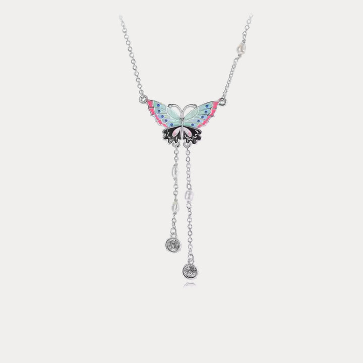 Selenichast Silver Butterfly Enamel Necklace