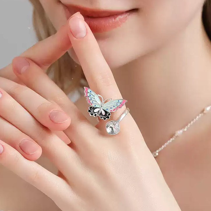 Selenichast Silver Butterfly Enamel Ring