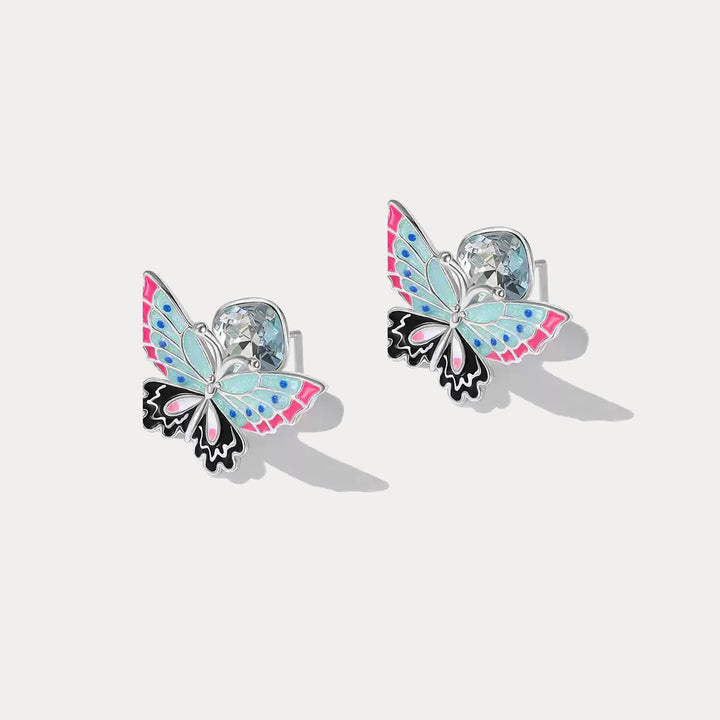 Selenichast Silver Butterfly Crystal Earrings