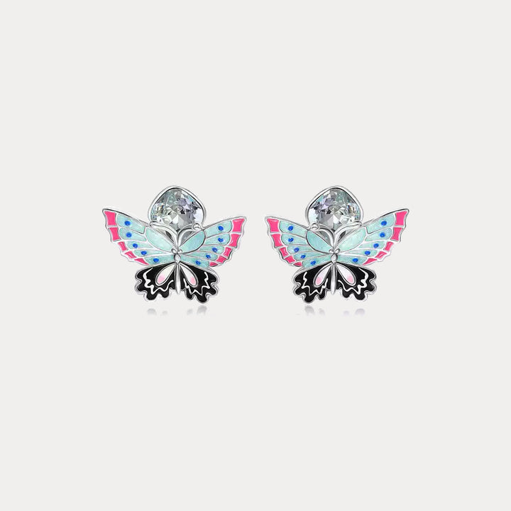 Selenichast Silver Butterfly Crystal Earrings