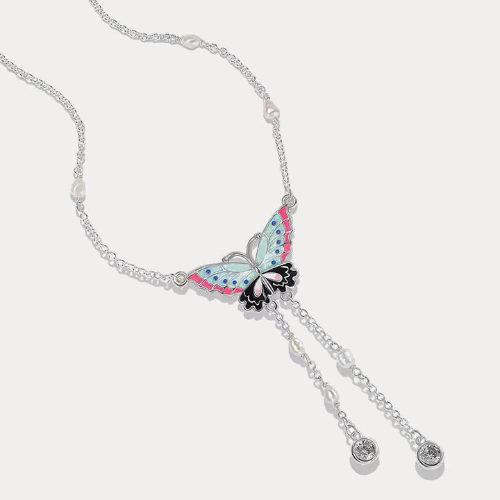 Selenichast Silver Butterfly Enamel Necklace