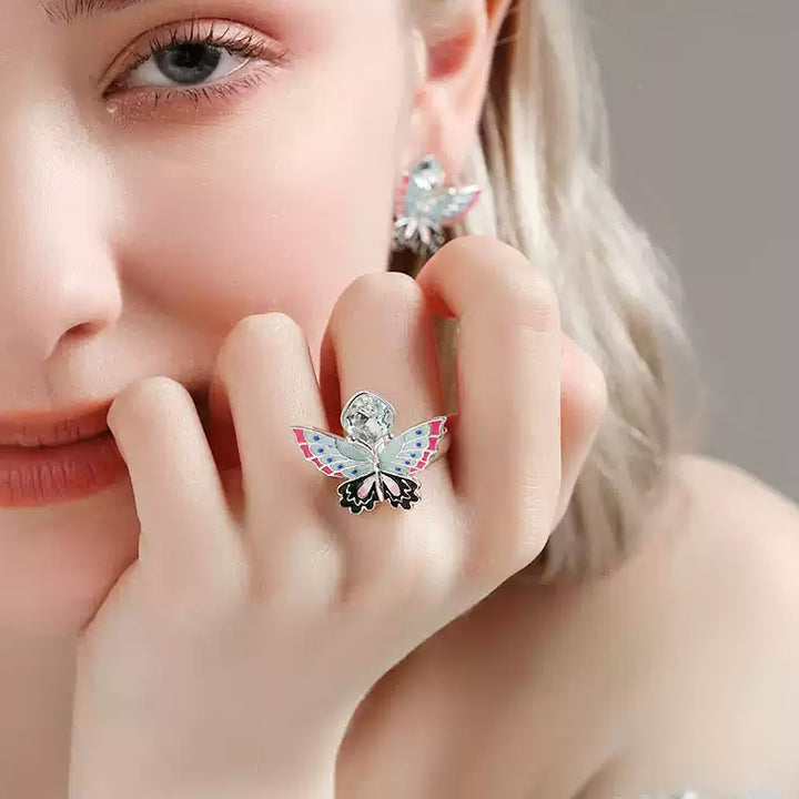 Selenichast Silver Butterfly Crystal Ring