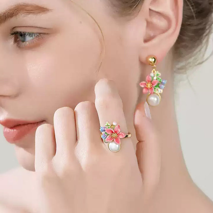 Selenichast Tropical Flower Pearl Ring