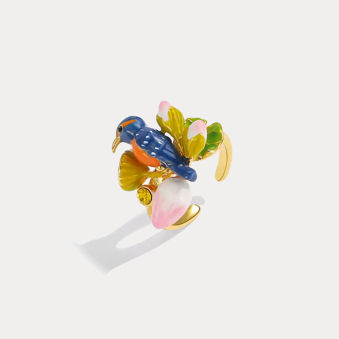 Selenichast Lotus Kingfisher Enamel Ring